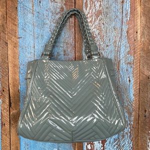 Cole Hann Large Dusty Blue Patient Leather Tote with Braided Handles